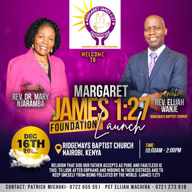 Margaret James 1:27 Launch hosted by Ridgeways Baptist Church in Nairobi Kenya ( by Rev Elijah Wanje)